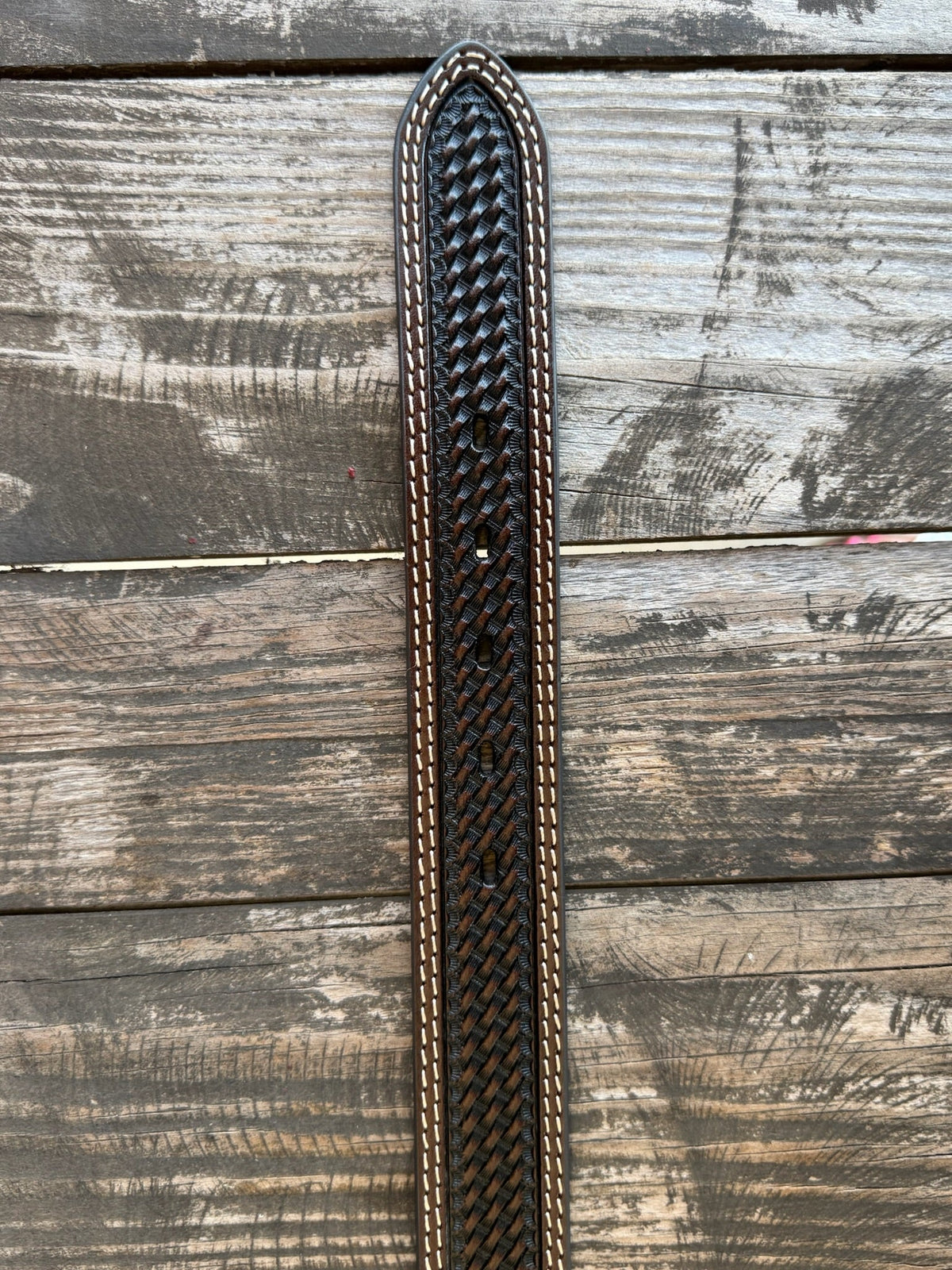 Men's Dark Chocolate Basketweave Tooled Leather Belt