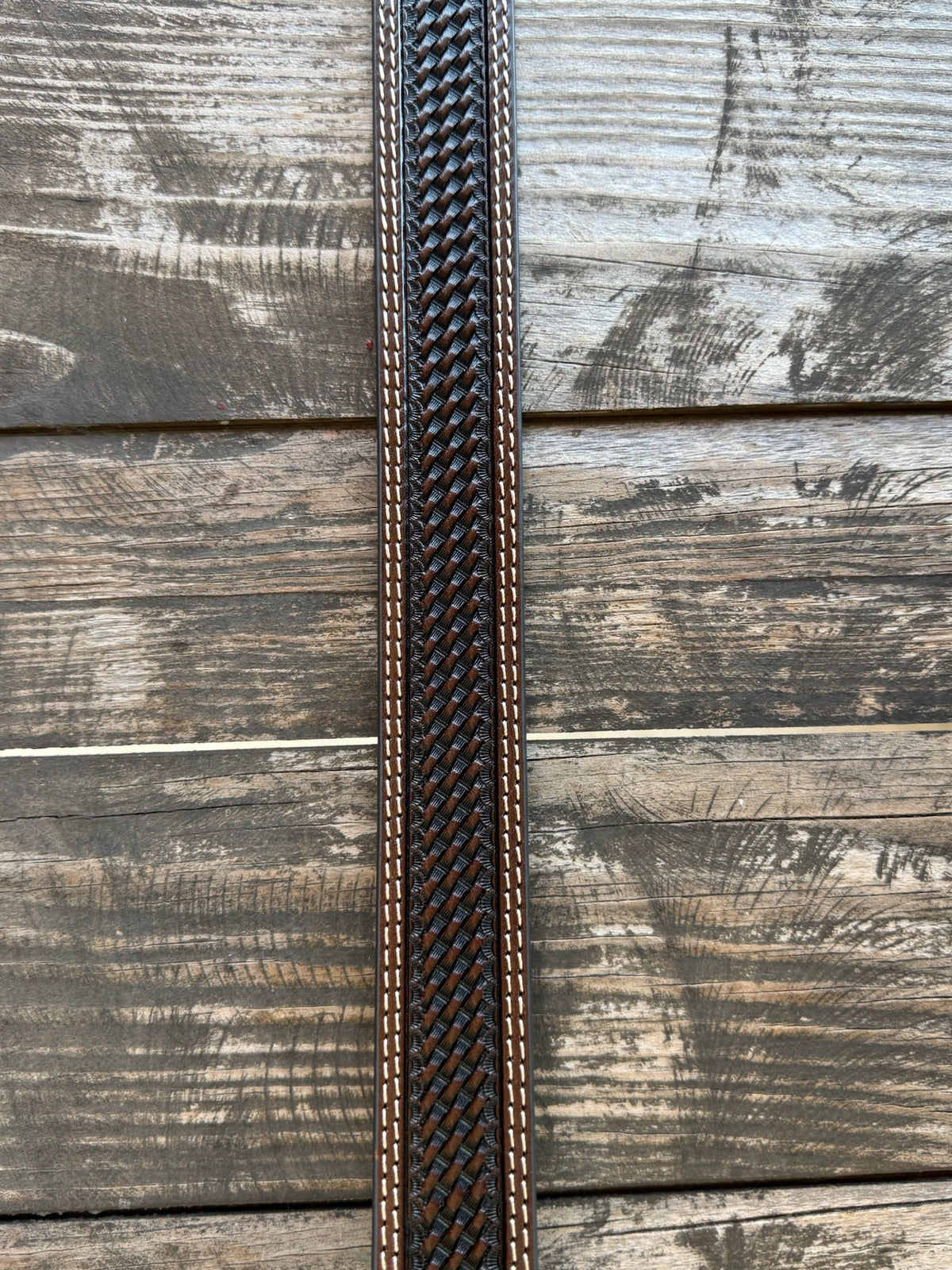 Men's Dark Chocolate Basketweave Tooled Leather Belt