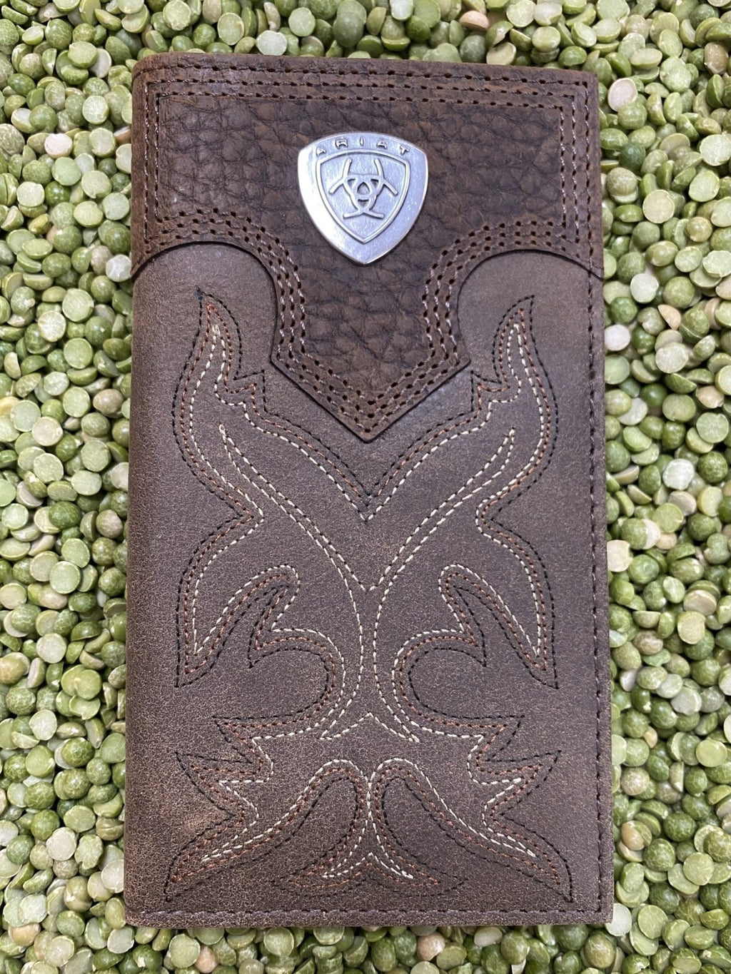 Men's Dark Chocolate Embroidered Concho Checkbook Wallet