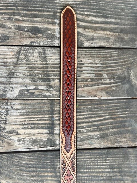 Men's Diamond Clover Tooled Leather Belt