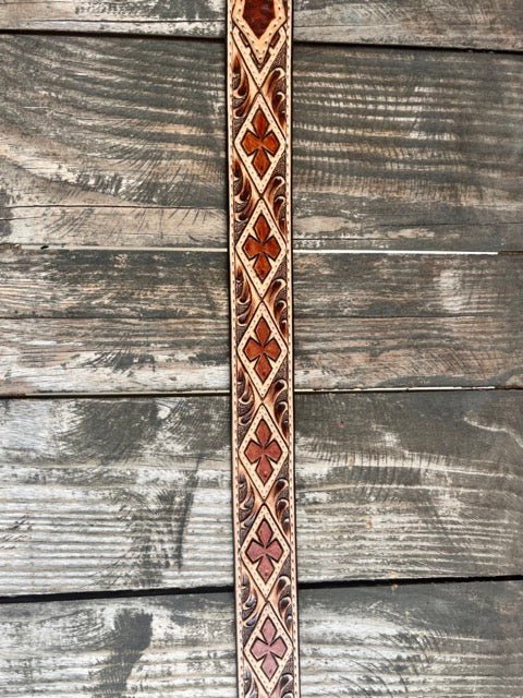 Men's Diamond Clover Tooled Leather Belt