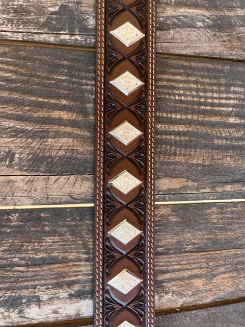 Men's Western Brown Tool Leather Belt with Diamond Conchos - 1605 - Blair's Western Wear Marble Falls, TX