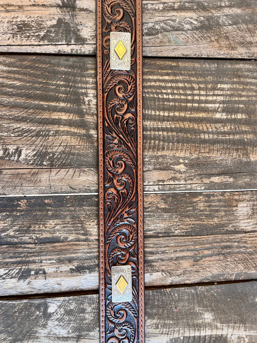 Men's Diamond Tooled Leather Belt