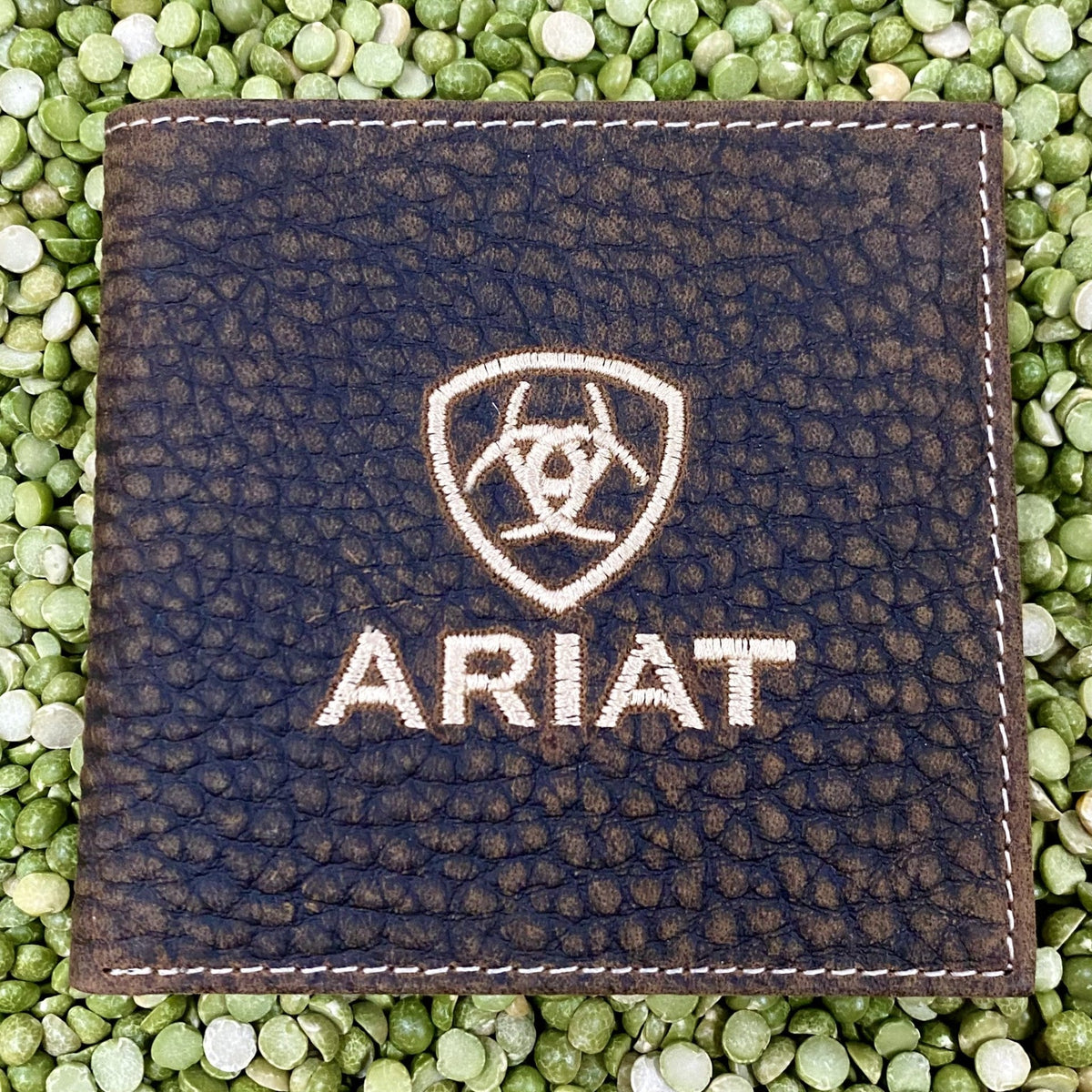 Men's Embroidered Logo Textured Leather Bifold Wallet