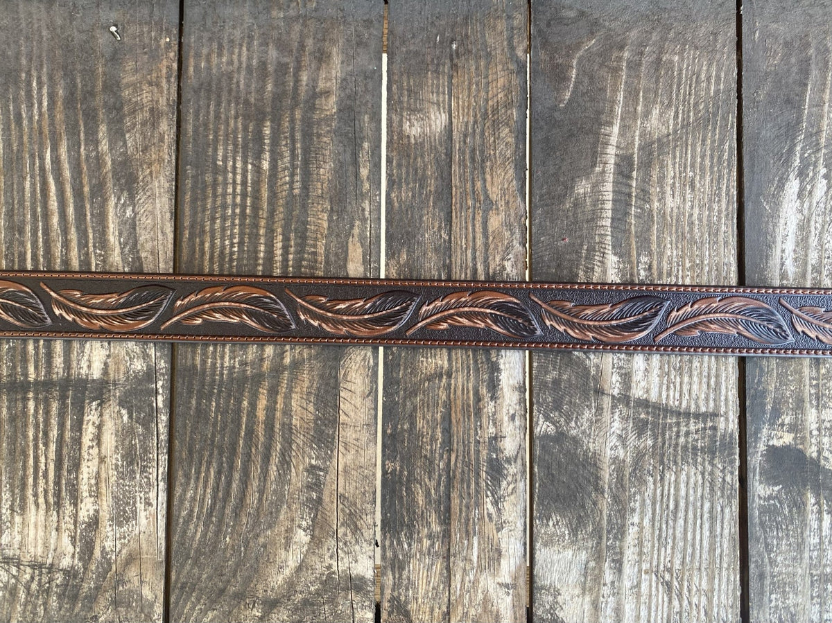 Men's Feather Tooled Leather Belt