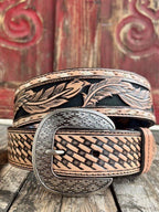 Men's Feather Tooled Leather Belt