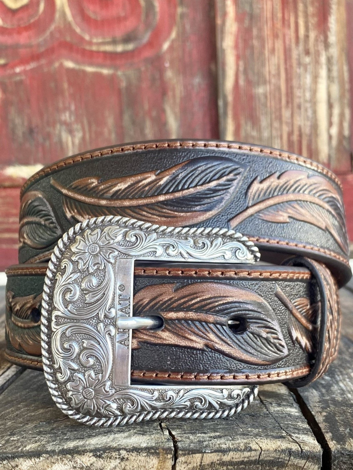 Men's Feather Tooled Leather Belt