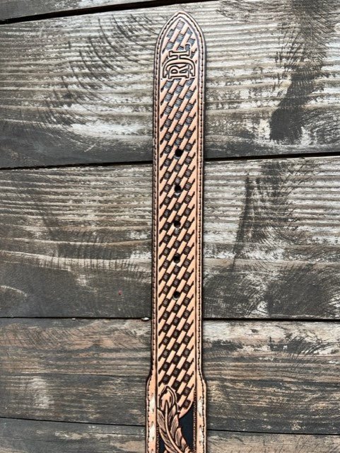 Men's Feather Tooled Leather Belt