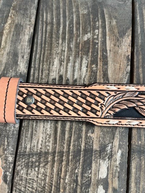 Men's Feather Tooled Leather Belt