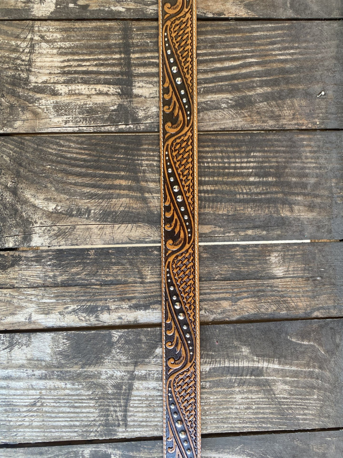 Men's Belt - C42655 - Brown Tooled & Studded - Blair's Western Wear - Marble Falls, TX