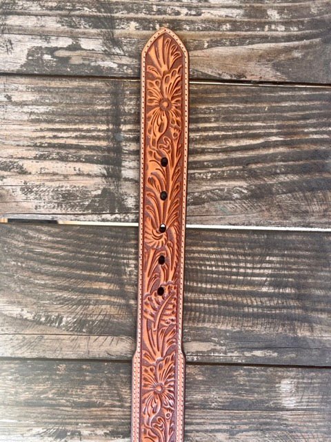 Men's Floral Embossed Tapered Leather Belt