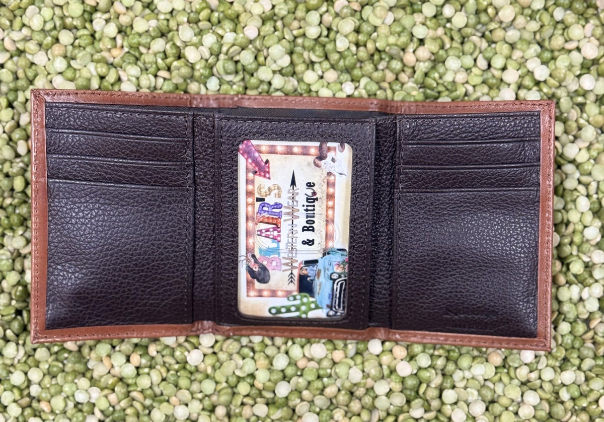 Men's Floral Tooled Leather Trifold Wallet