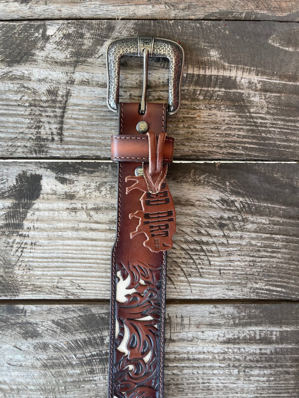 Men's Floral Tooled Overlay Belt