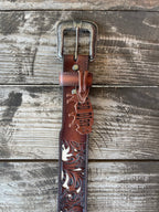 Men's Floral Tooled Overlay Belt