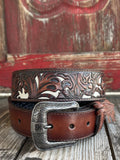 Men's Floral Tooled Overlay Belt