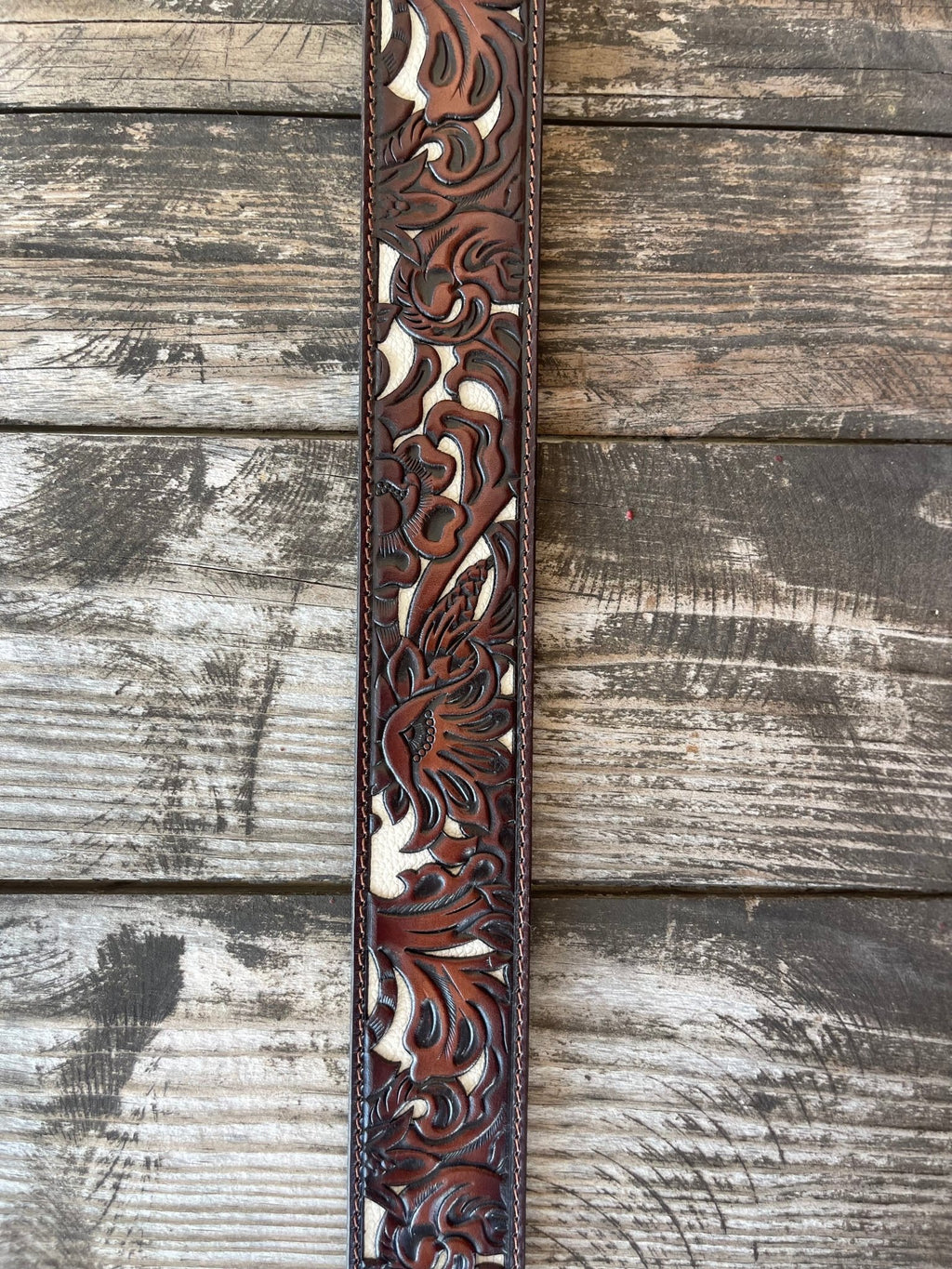 Men's Floral Tooled Overlay Belt