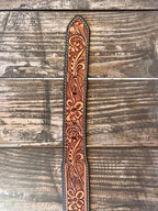 Men's Floral Tooled Two-Tone Leather Belt
