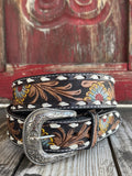 Men's Floral Tooled Whipstitch Belt