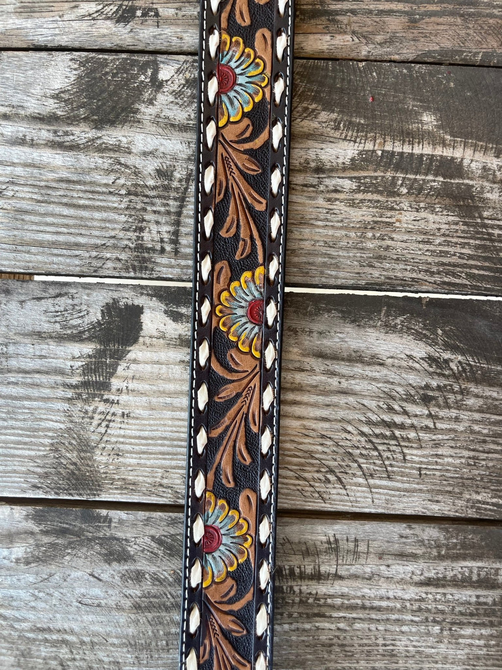 Men's Floral Tooled Whipstitch Belt