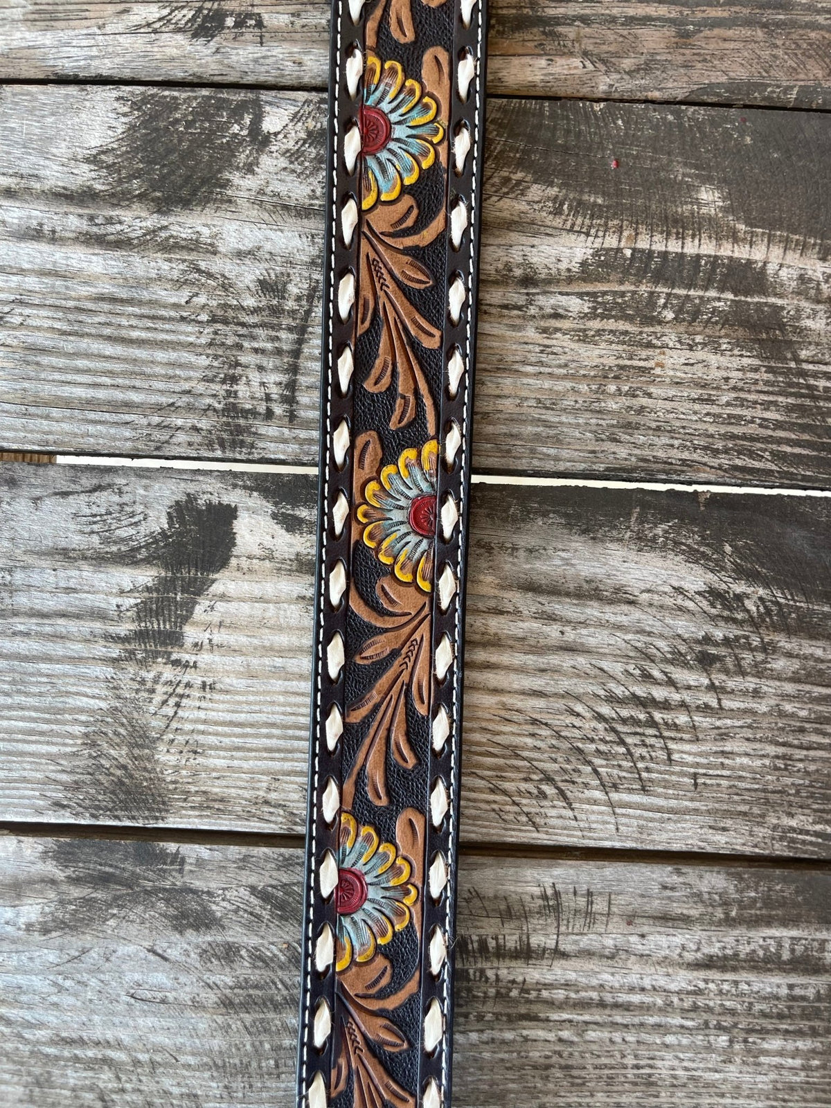 Men's Floral Tooled Whipstitch Belt