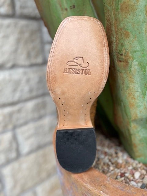 Resistol Antique Saddle and Tan Full Quill Leather Squared Toe Boot -  (RB0103032SS) - BLAIR'S Western Wear located in Marble Falls TX. 