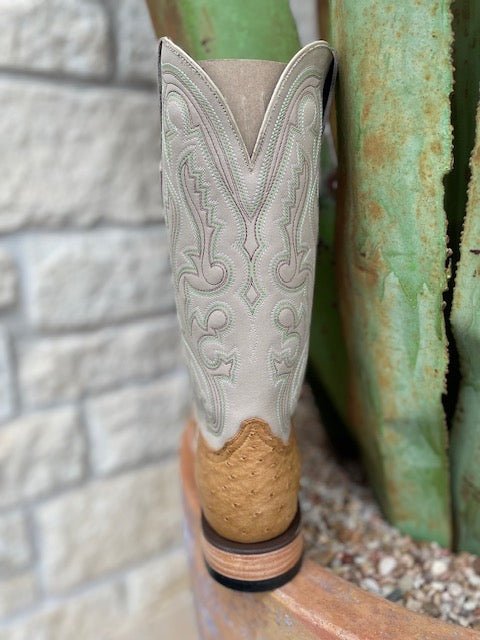 Resistol Antique Saddle and Tan Full Quill Leather Squared Toe Boot -  (RB0103032SS) - BLAIR'S Western Wear located in Marble Falls TX. 
