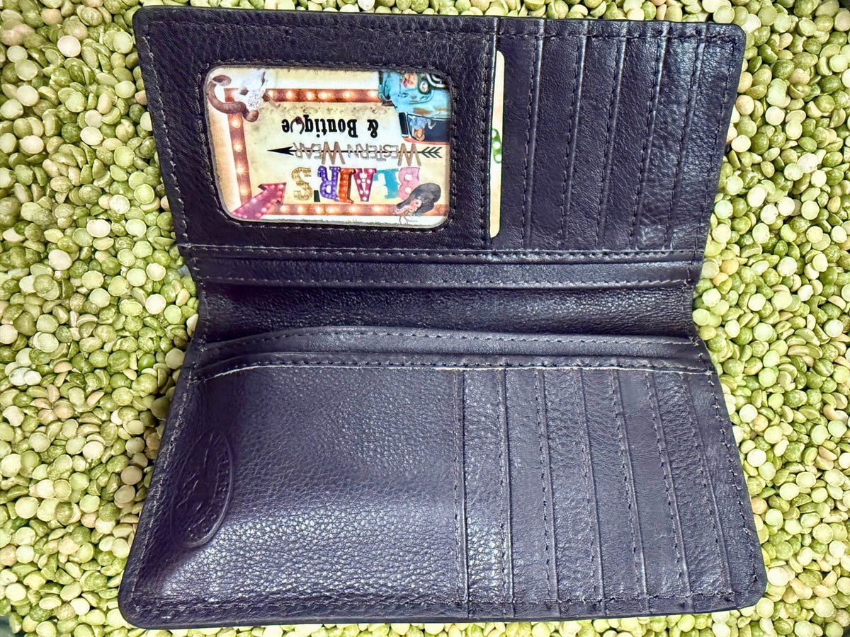 Men's Gator Print Floral Tooled Leather Checkbook Wallet