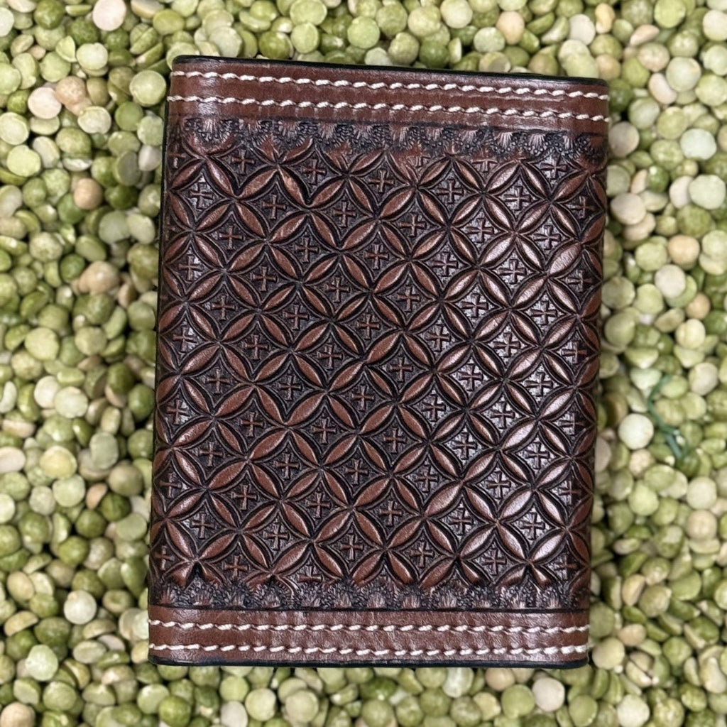 Men's Geometric Tooled Rawhide Lace Trifold Wallet