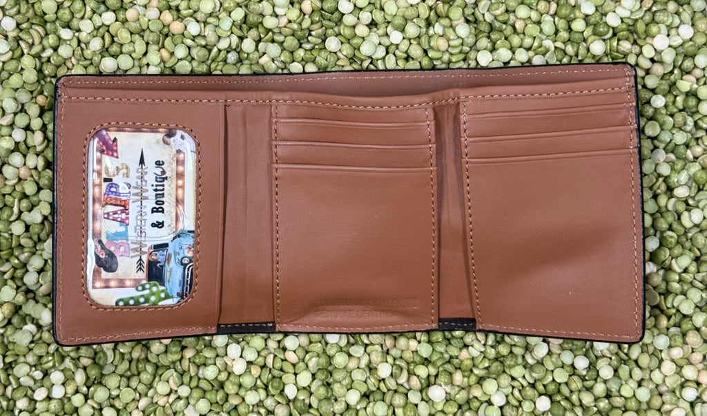 Men's Geometric Tooled Rawhide Lace Trifold Wallet