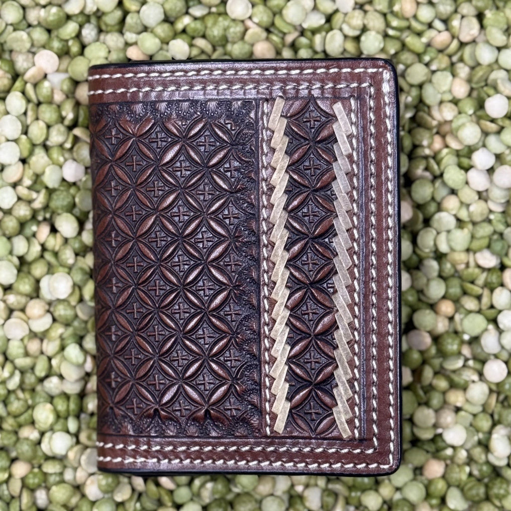 Men's Geometric Tooled Rawhide Lace Trifold Wallet