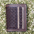 Men's Geometric Tooled Rawhide Lace Trifold Wallet