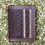 Men's Geometric Tooled Rawhide Lace Trifold Wallet