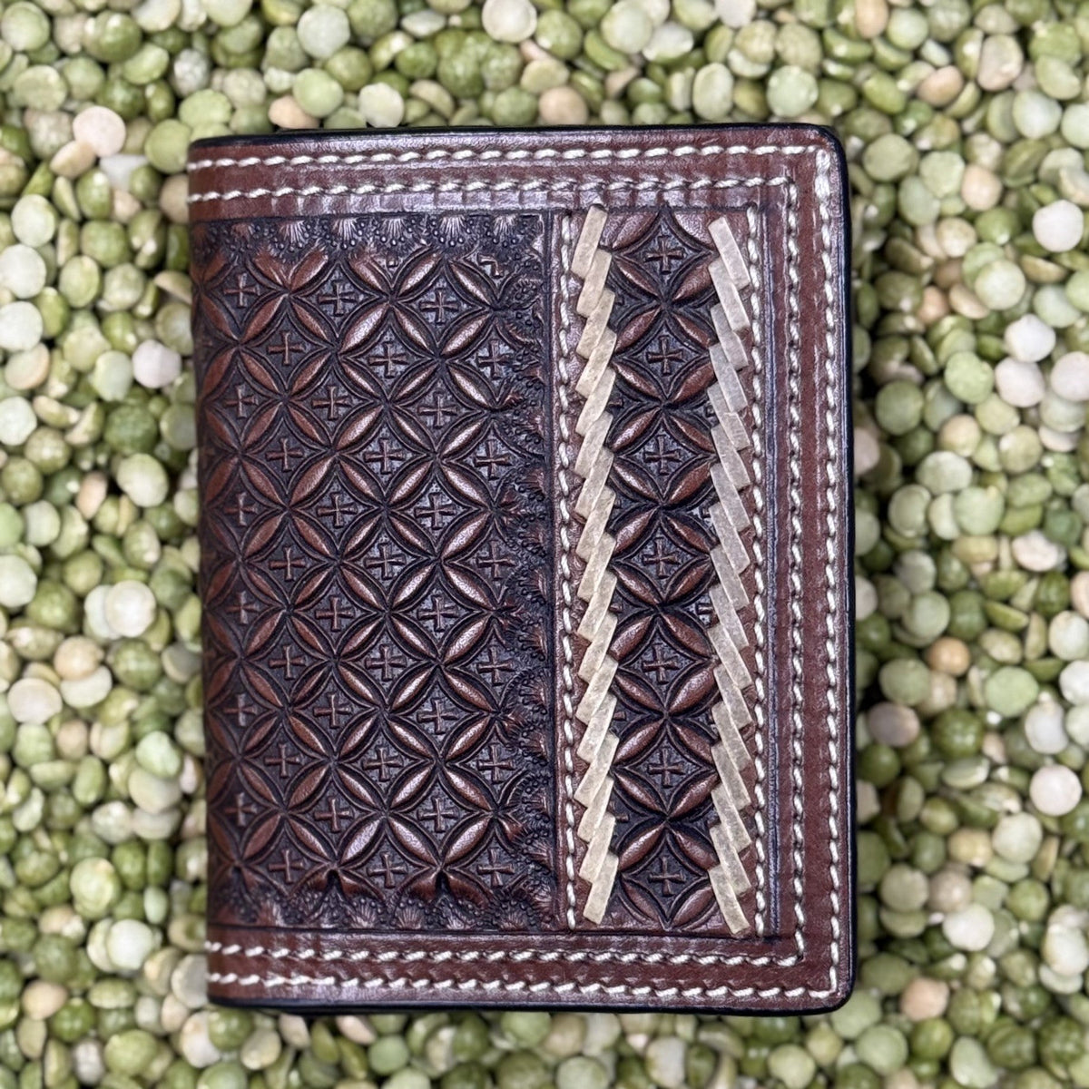Men's Geometric Tooled Rawhide Lace Trifold Wallet