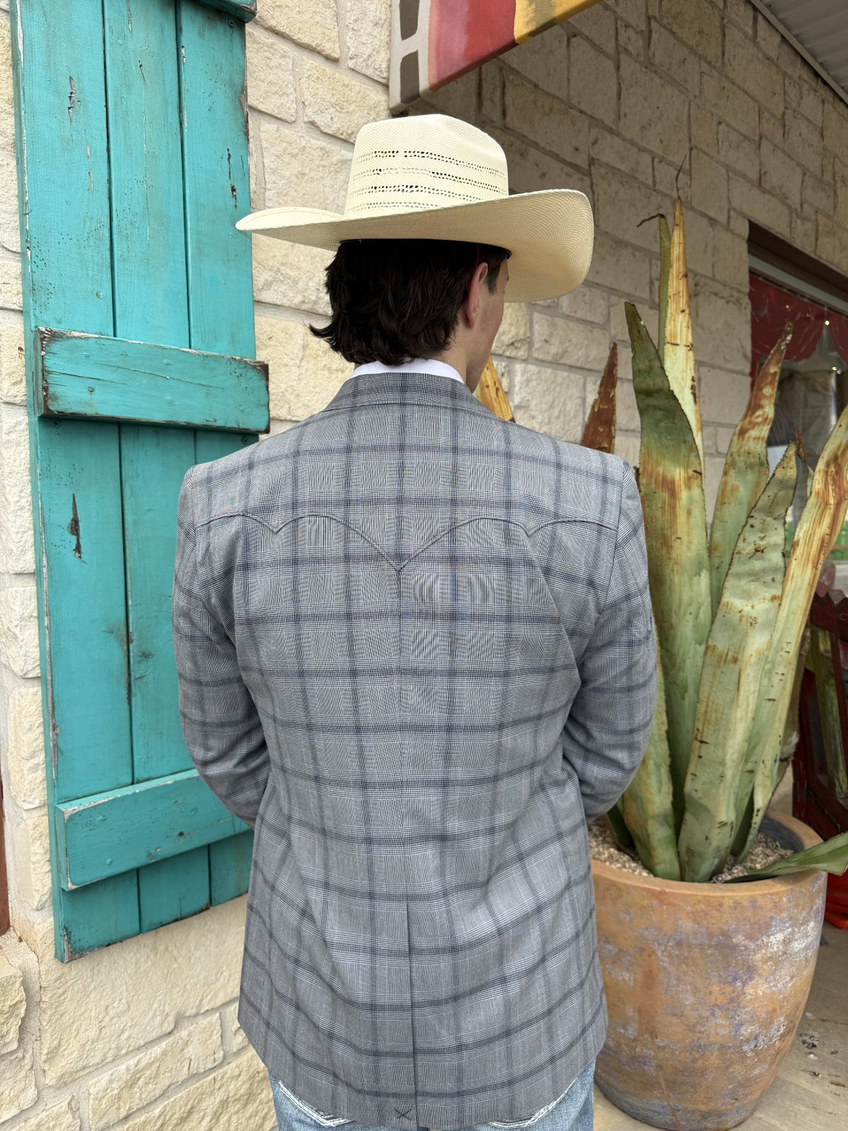 Men's Gray Plaid Western Sport Coat