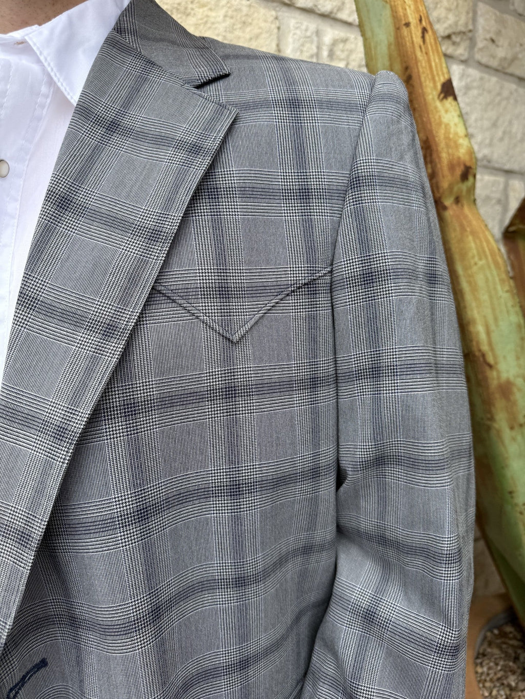 Men's Gray Plaid Western Sport Coat