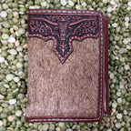 Men's Hair-On-Hide Longhorn Tooled Trifold Wallet