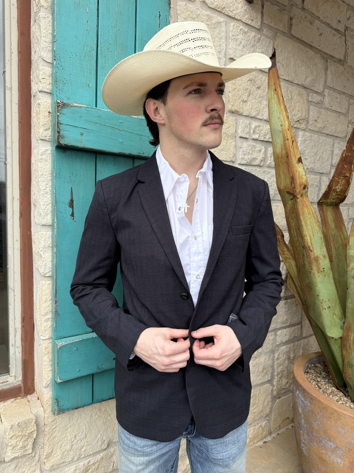 Men's Heather Black Plaid Western Sport Coat