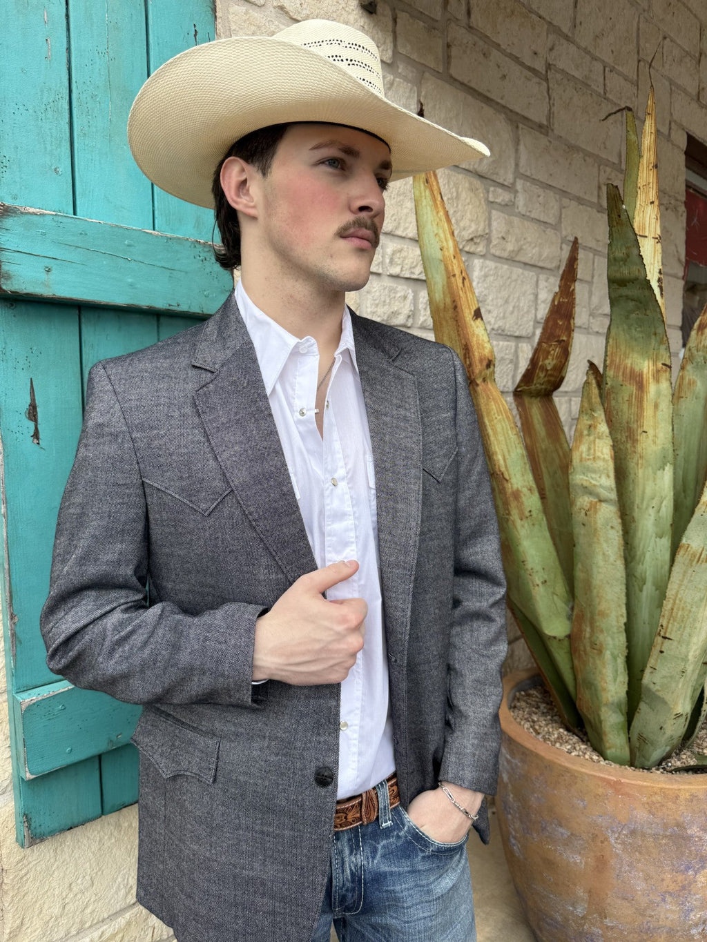 Men's Heathered Black and Gray Western Sport Coat
