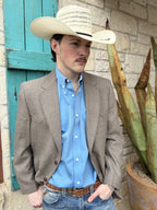 Heathered brown men's western sport coat with wool-blend body, western yokes, front pocket flaps, and vented back — Blair's Western Wear Marble Falls TX