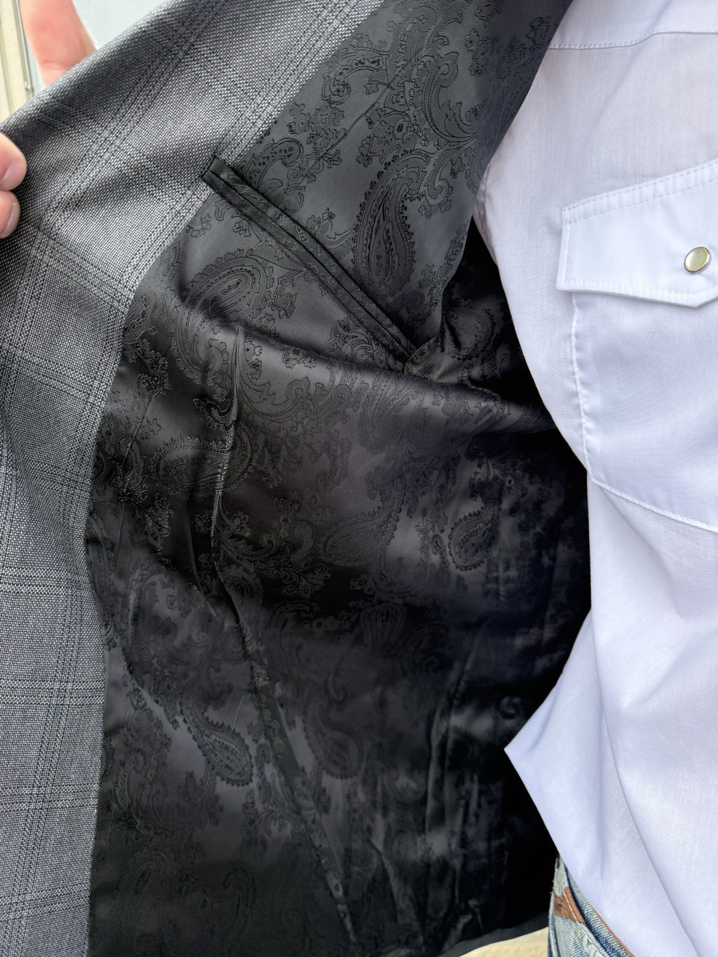 Men's Heathered Dark Gray Plaid Western Sport Coat