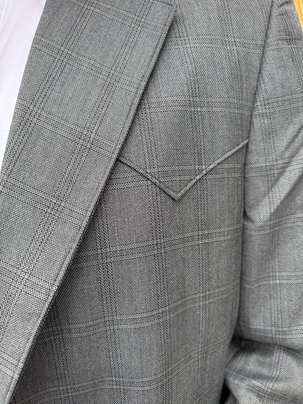 Men's Heathered Dark Gray Plaid Western Sport Coat