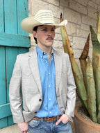 Heathered light gray men's western sport coat with western yokes and front pocket flaps — Blair's Western Wear Marble Falls TX