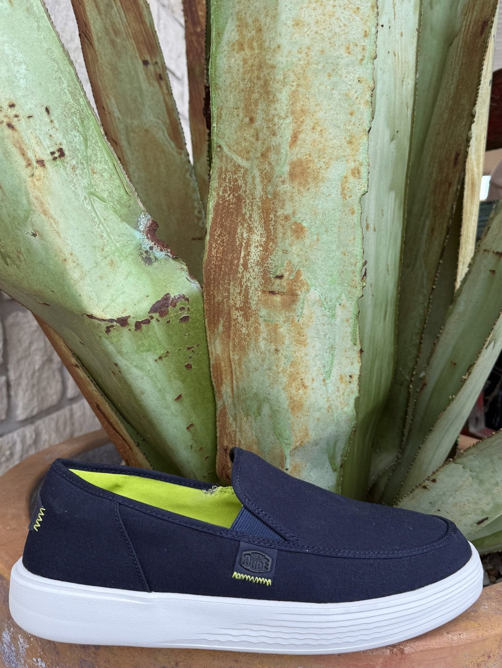 Men’s navy canvas slip-on shoe with removable foam insole and lightweight flexible outsole — Blair’s Western Wear Marble Falls TX