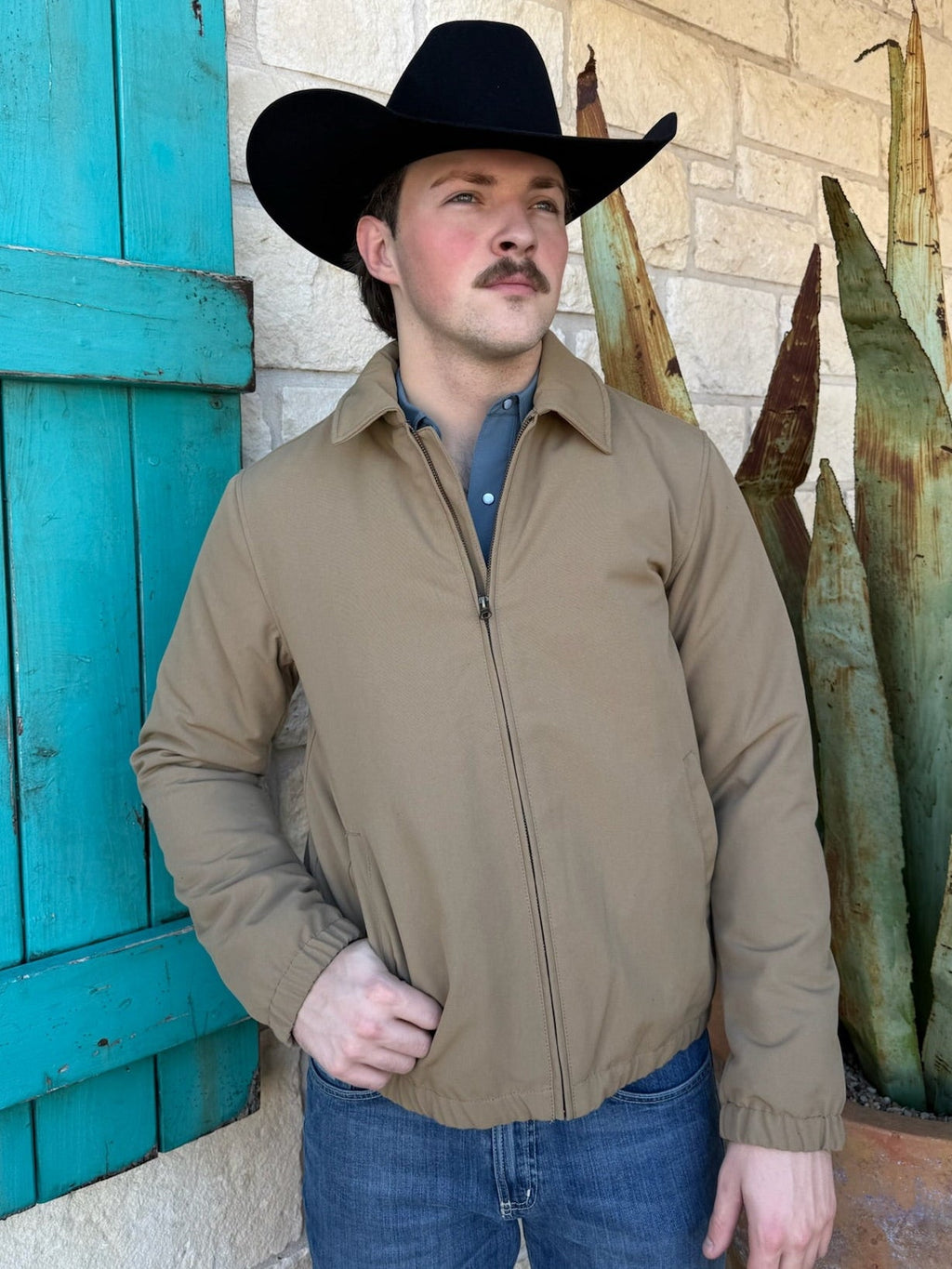 Men’s Roper canvas zip jacket in tan, crafted from durable canvas for lasting wear, with elastic cuffs and waistband for a secure fit - 3974096220. Available at Blair's Western Wear, Marble Falls, TX.