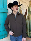 Men’s Roper canvas zip jacket in chocolate brown, made from durable canvas with full front zipper and elastic cuffs for wind protection – 3974096221. Available at Blair’s Western Wear, Marble Falls, TX.