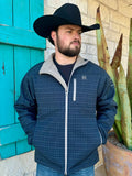 Men's CINCH Bonded Jacket in navy and tan, crafted with poly-spandex and water-resistant finish, featuring zipper closure and exterior pockets - MWJ1583007. Available at Blair's Western Wear, Marble Falls, TX.