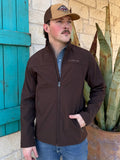 Men’s CINCH softshell windproof jacket in chocolate brown, made with a flexible nylon-spandex shell and micro-waffle fleece lining for lightweight warmth – MWJ1924002. Available at Blair’s Western Wear, Marble Falls, TX.