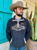 Men's Cinch Aztec Fleece Pullover in charcoal and tan, featuring comfortable poly-spandex blend and stylish Aztec design with snap placket collar - MWK1912001. Available at Blair's Western Wear, Marble Falls, TX.