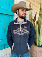 Men's Cinch Aztec Fleece Pullover in charcoal and tan, featuring comfortable poly-spandex blend and stylish Aztec design with snap placket collar - MWK1912001. Available at Blair's Western Wear, Marble Falls, TX.