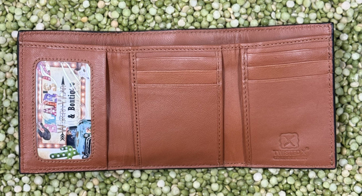 Men's Large Floral Scroll Tooled Leather Trifold Wallet